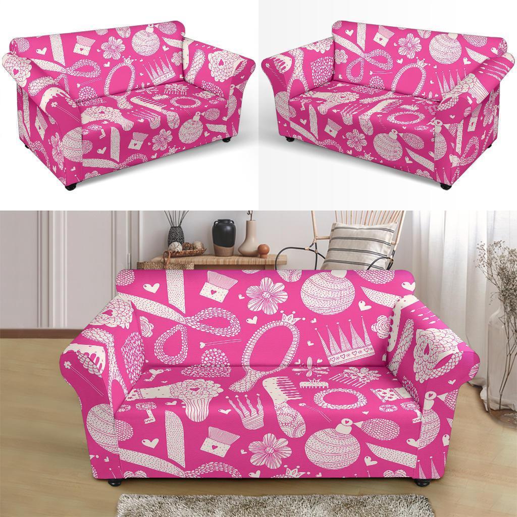 Pink Hair Stylist Pattern Print Loveseat Cover-grizzshop