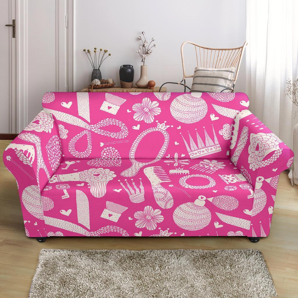 Pink Hair Stylist Pattern Print Loveseat Cover-grizzshop