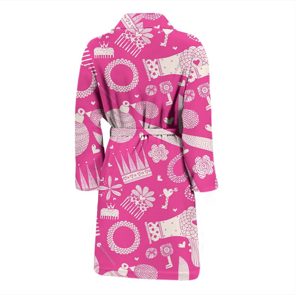 Pink Hair Stylist Pattern Print Men Long Robe-grizzshop