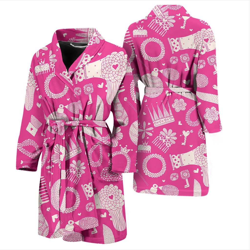 Pink Hair Stylist Pattern Print Men Long Robe-grizzshop