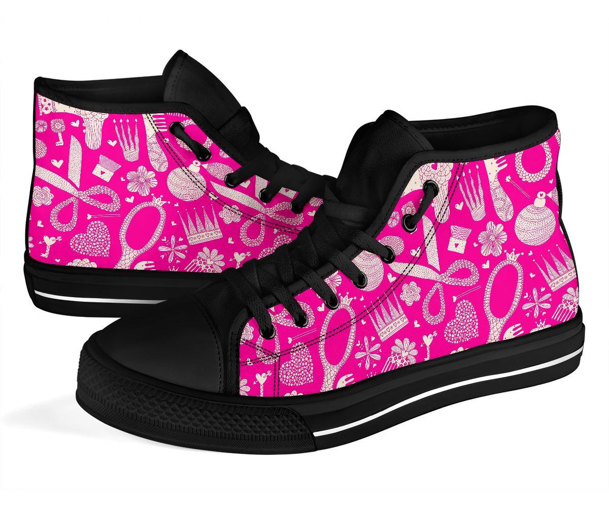 Pink Hair Stylist Pattern Print Men Women's High Top Shoes-grizzshop