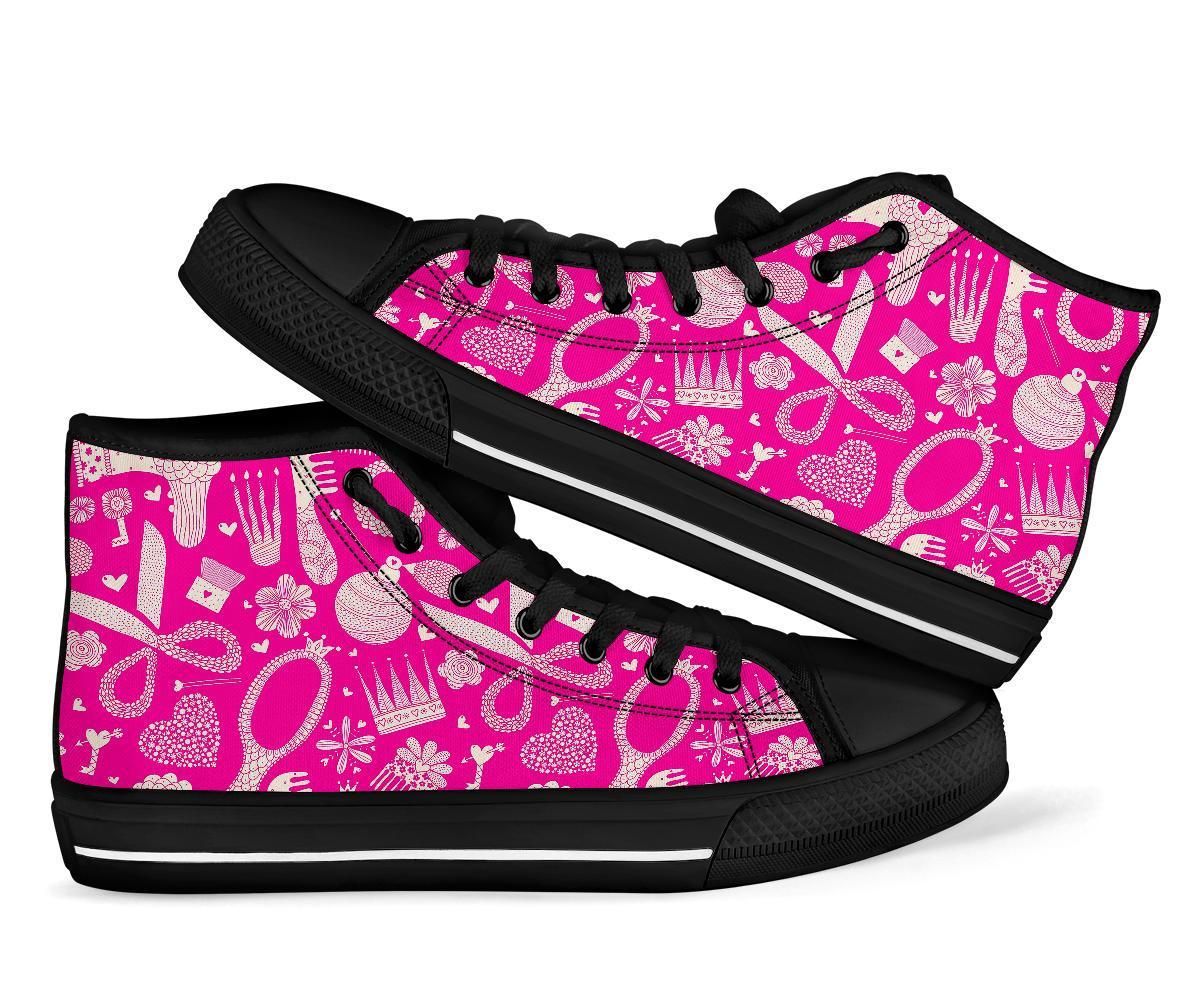 Pink Hair Stylist Pattern Print Men Women's High Top Shoes-grizzshop