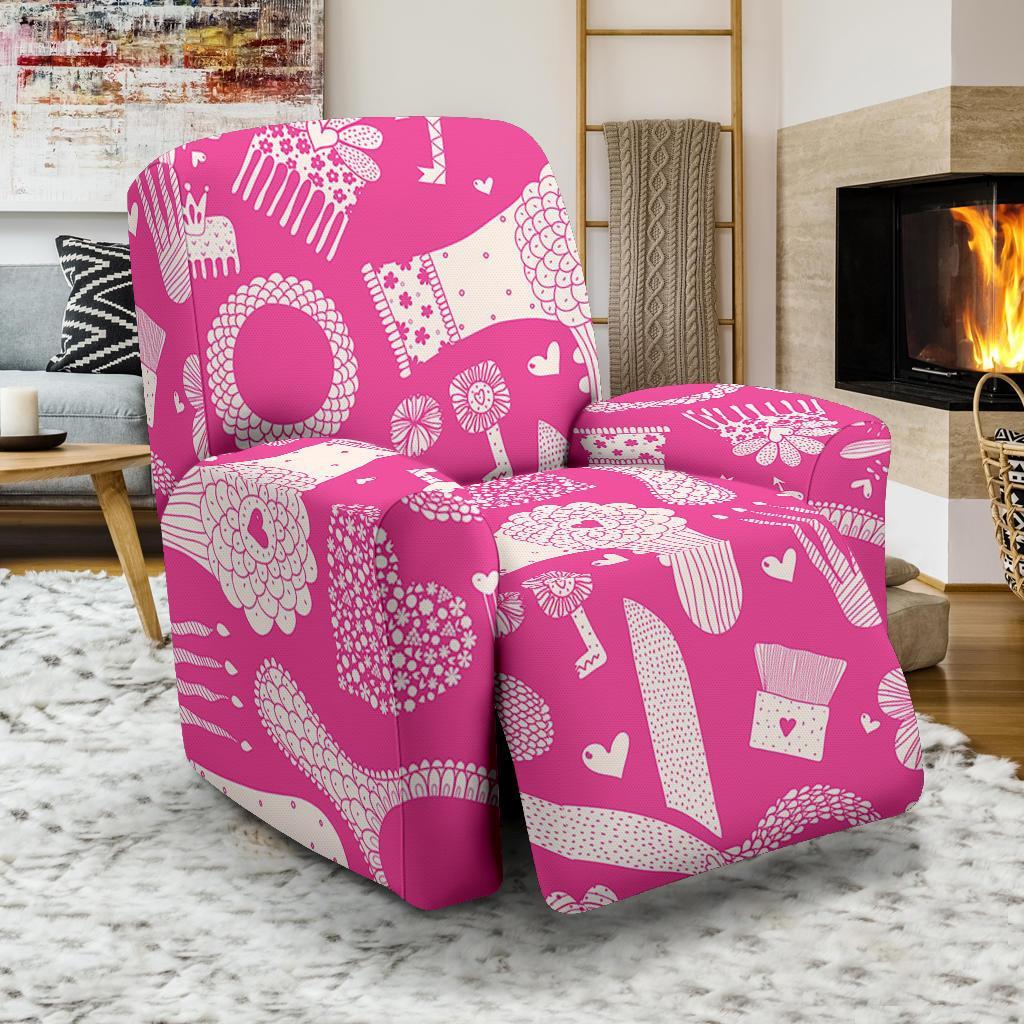 Pink Hair Stylist Pattern Print Recliner Cover-grizzshop