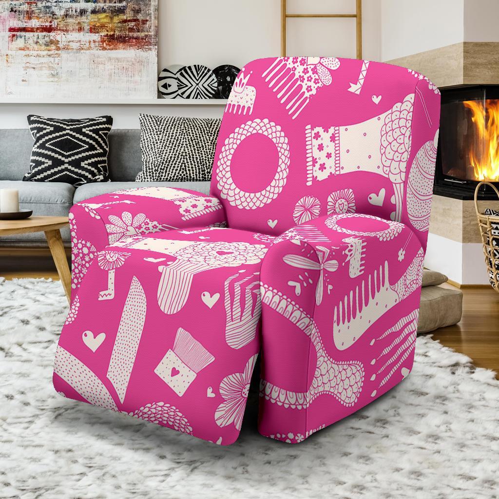 Pink Hair Stylist Pattern Print Recliner Cover-grizzshop