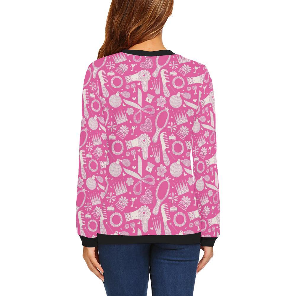 Pink Hair Stylist Pattern Print Women Crewneck Sweatshirt-grizzshop