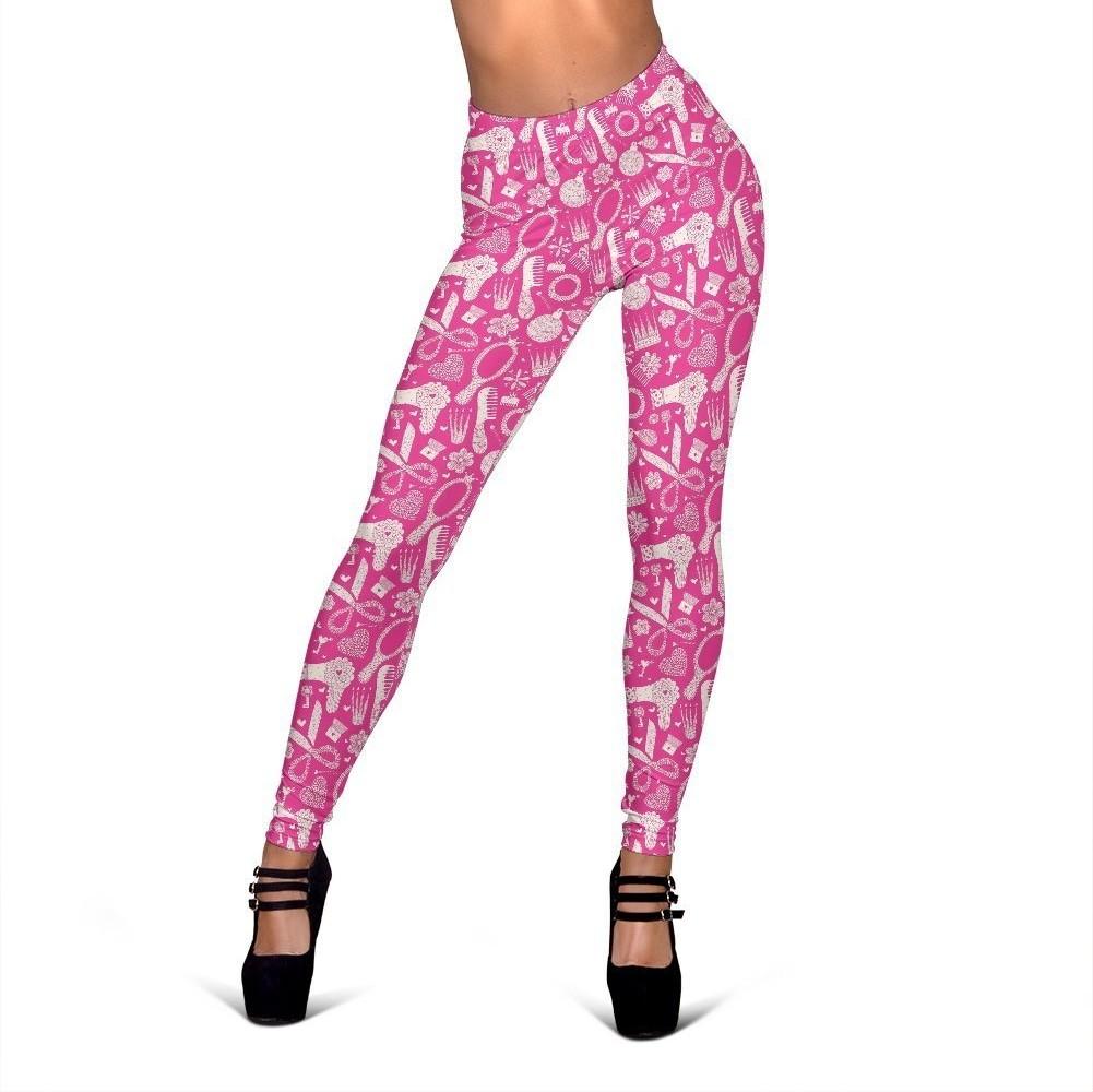 Pink Hair Stylist Pattern Print Women Leggings-grizzshop