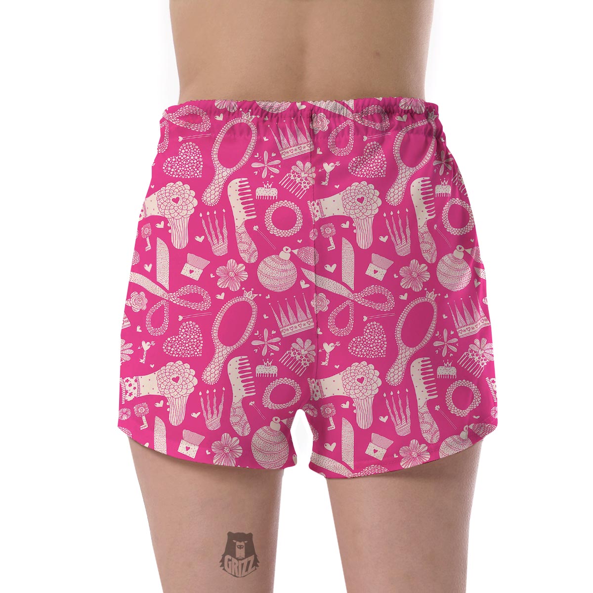 Pink Hair Stylist Pattern Print Women's Shorts-grizzshop