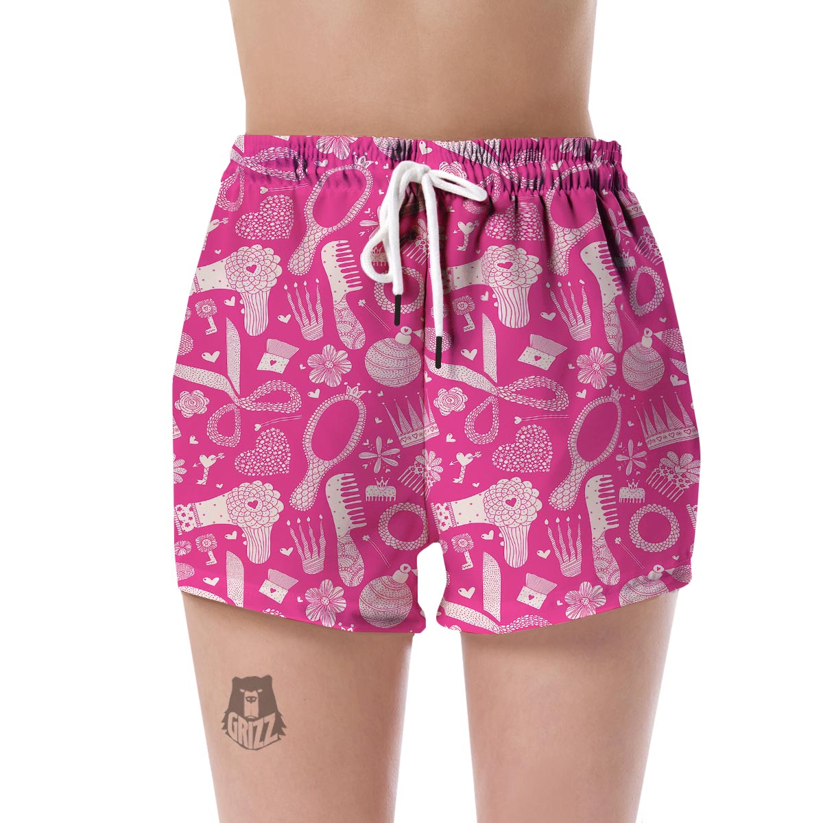 Pink Hair Stylist Pattern Print Women's Shorts-grizzshop