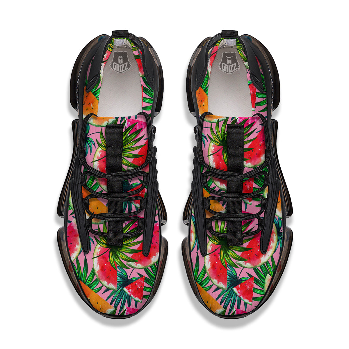 Pink Hawaiian Watermelon Print Pattern Black Gym Shoes-grizzshop