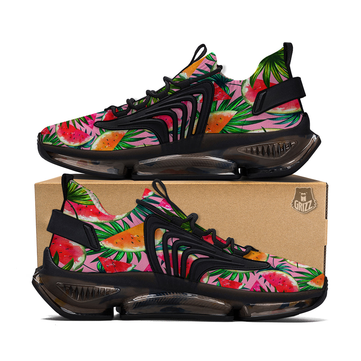 Pink Hawaiian Watermelon Print Pattern Black Gym Shoes-grizzshop