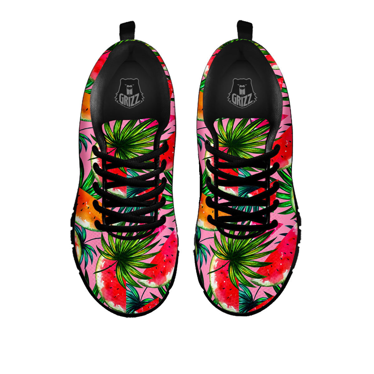 Pink Hawaiian Watermelon Print Pattern Black Sneaker-grizzshop