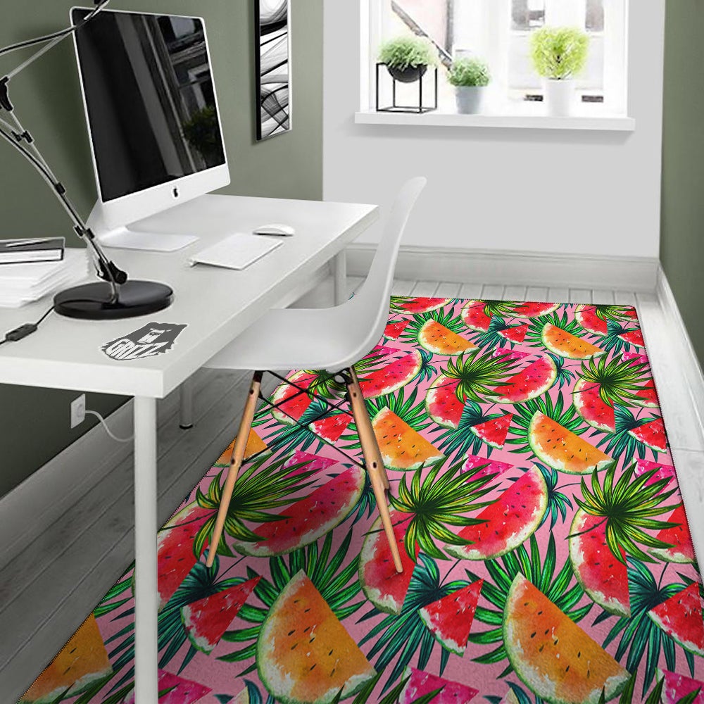 Pink Hawaiian Watermelon Print Pattern Floor Mat-grizzshop