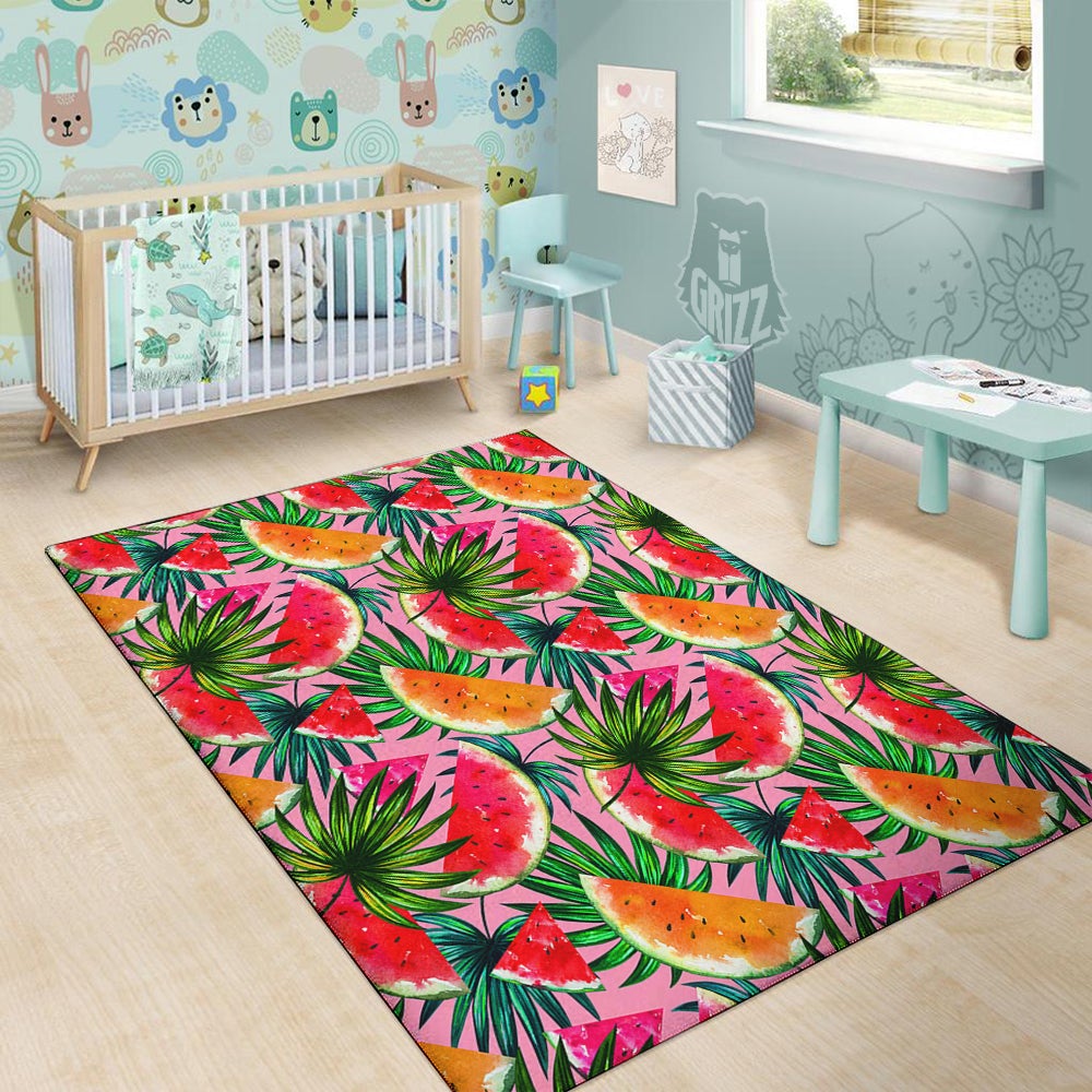 Pink Hawaiian Watermelon Print Pattern Floor Mat-grizzshop