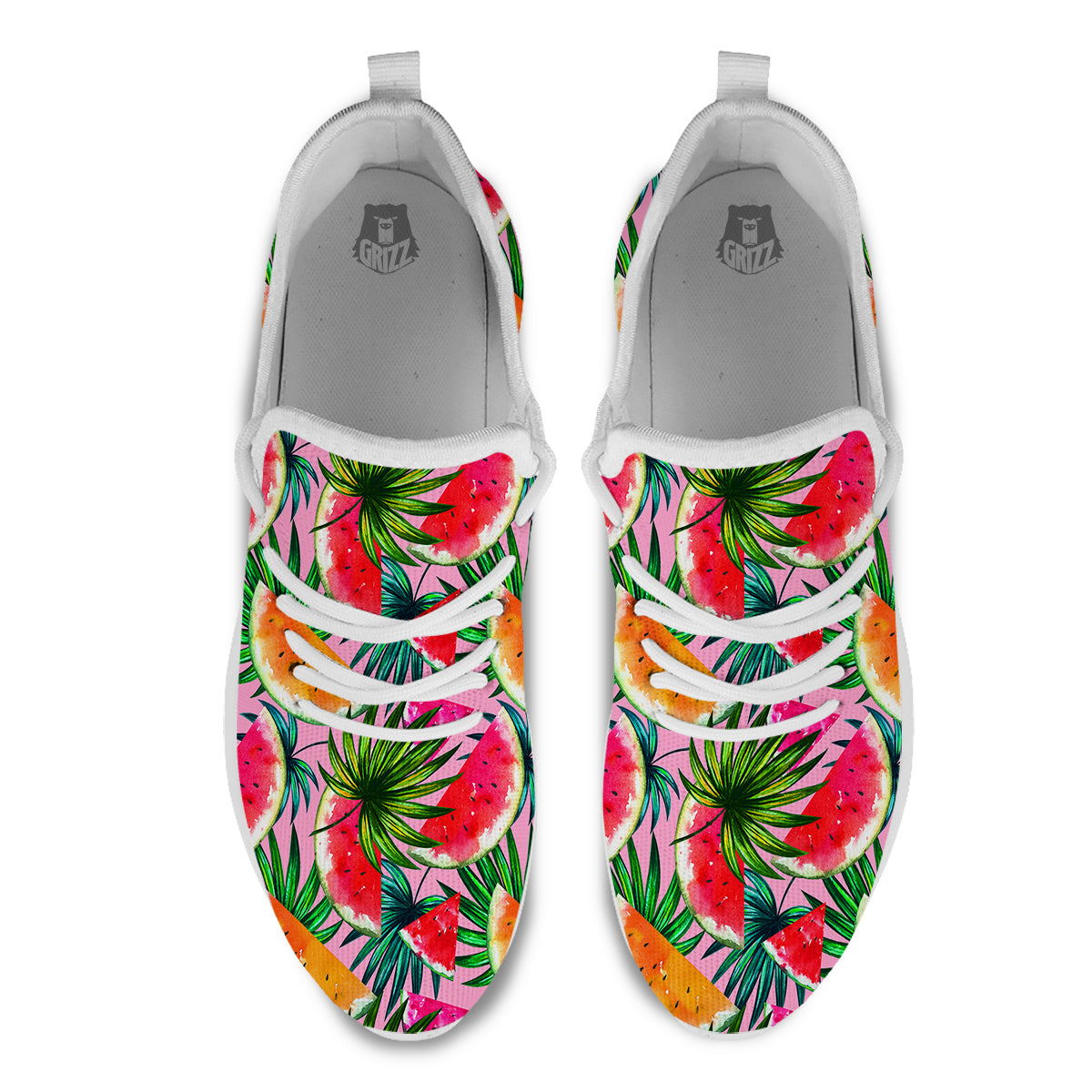 Pink Hawaiian Watermelon Print Pattern White Athletic Shoes-grizzshop