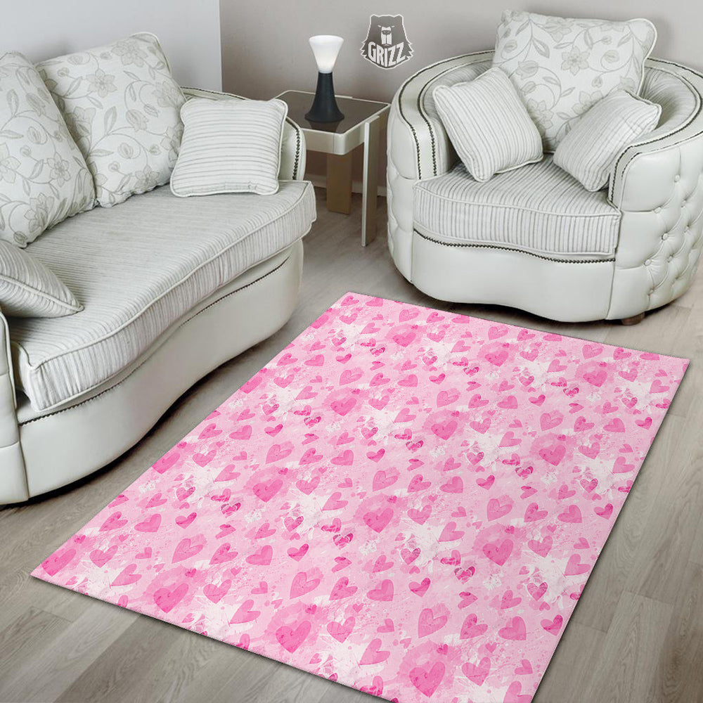 Pink Heart Cute Print Pattern Floor Mat-grizzshop