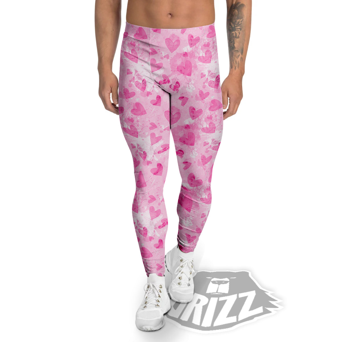 Pink Heart Cute Print Pattern Men's Leggings-grizzshop