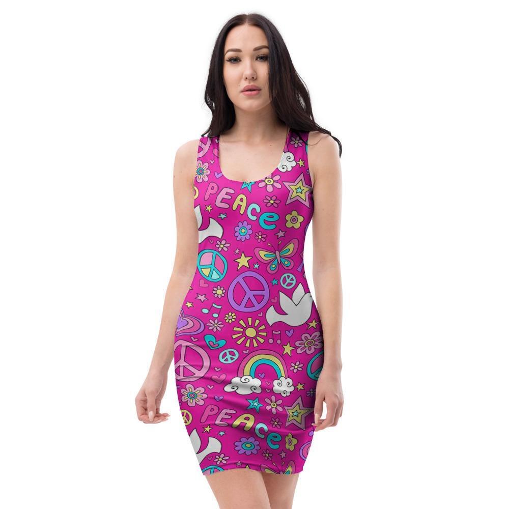 Pink Hippie Bodycon Dress-grizzshop