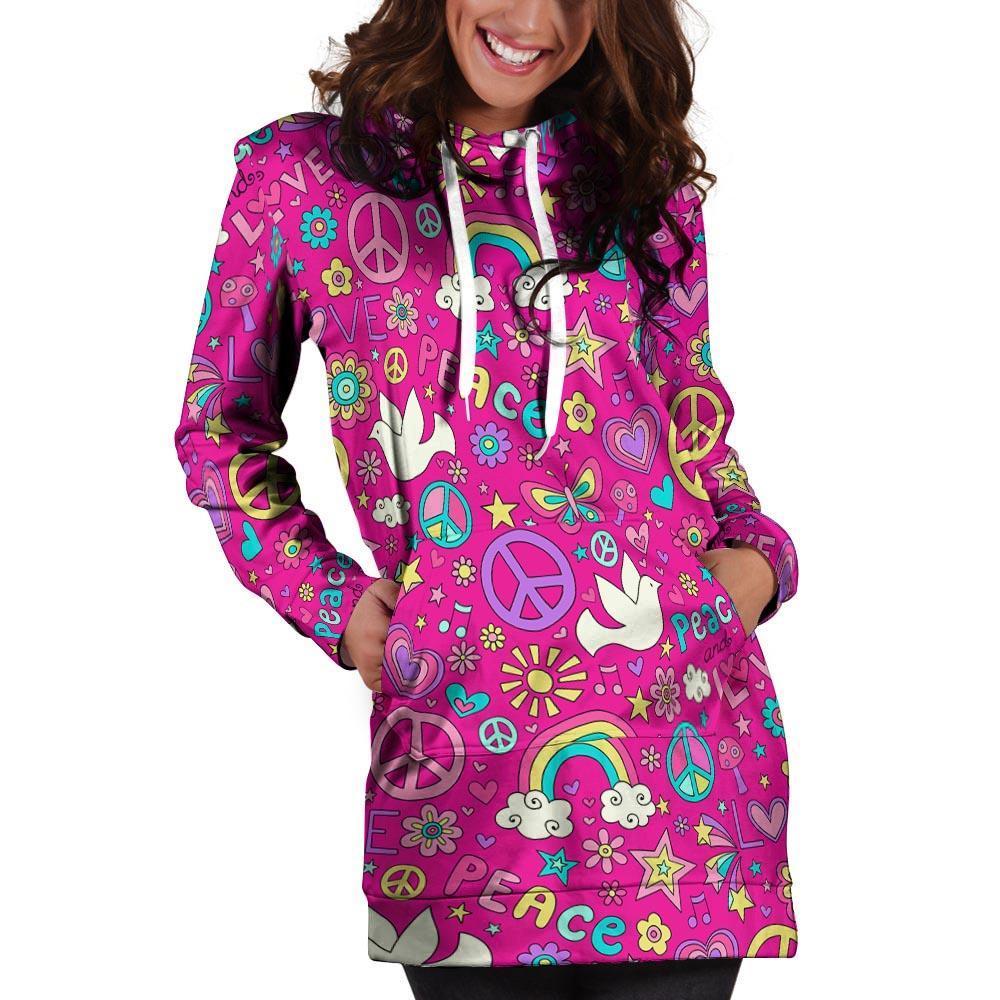 Pink Hippie Hoodie Dress-grizzshop