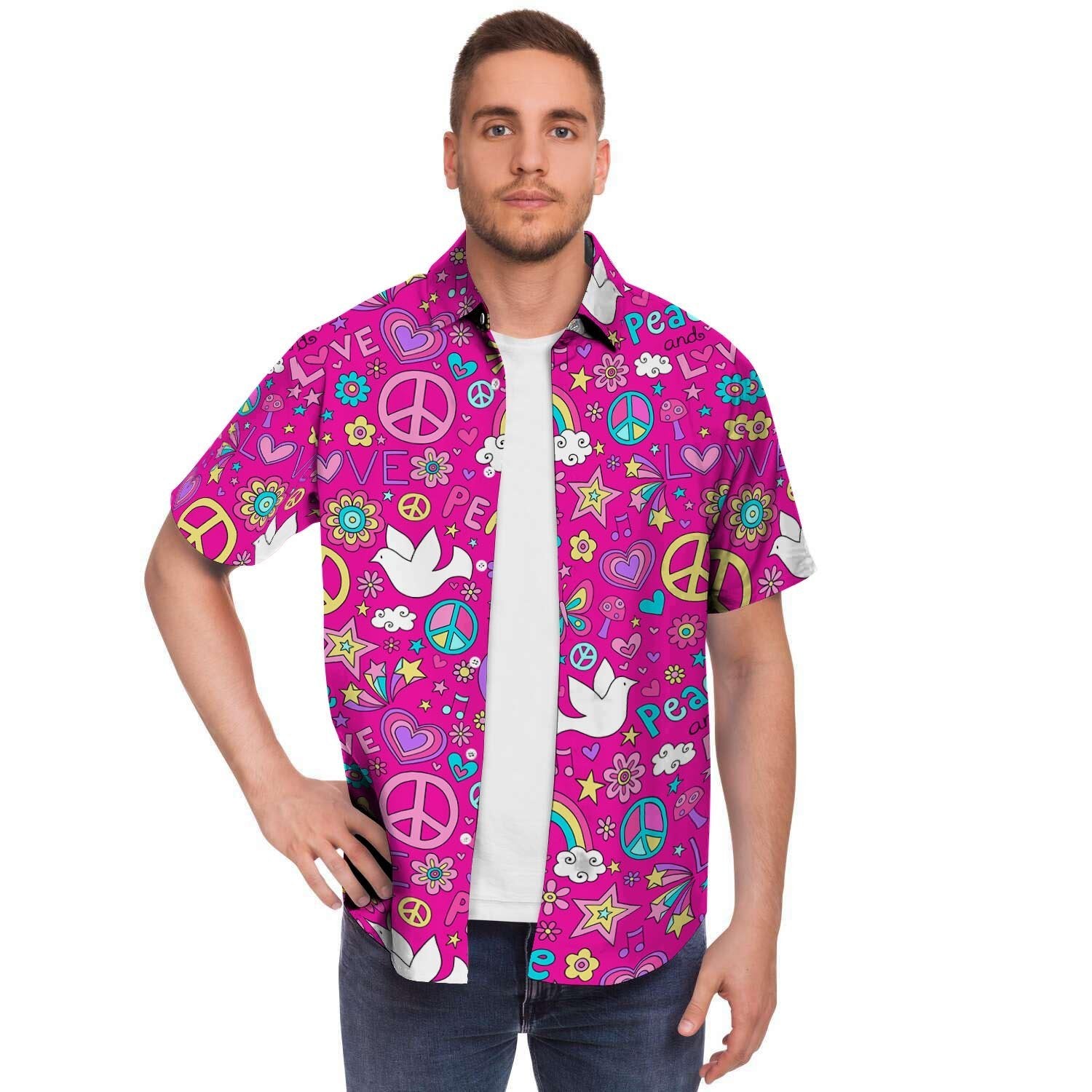 Pink Hippie Men's Short Sleeve Shirt-grizzshop