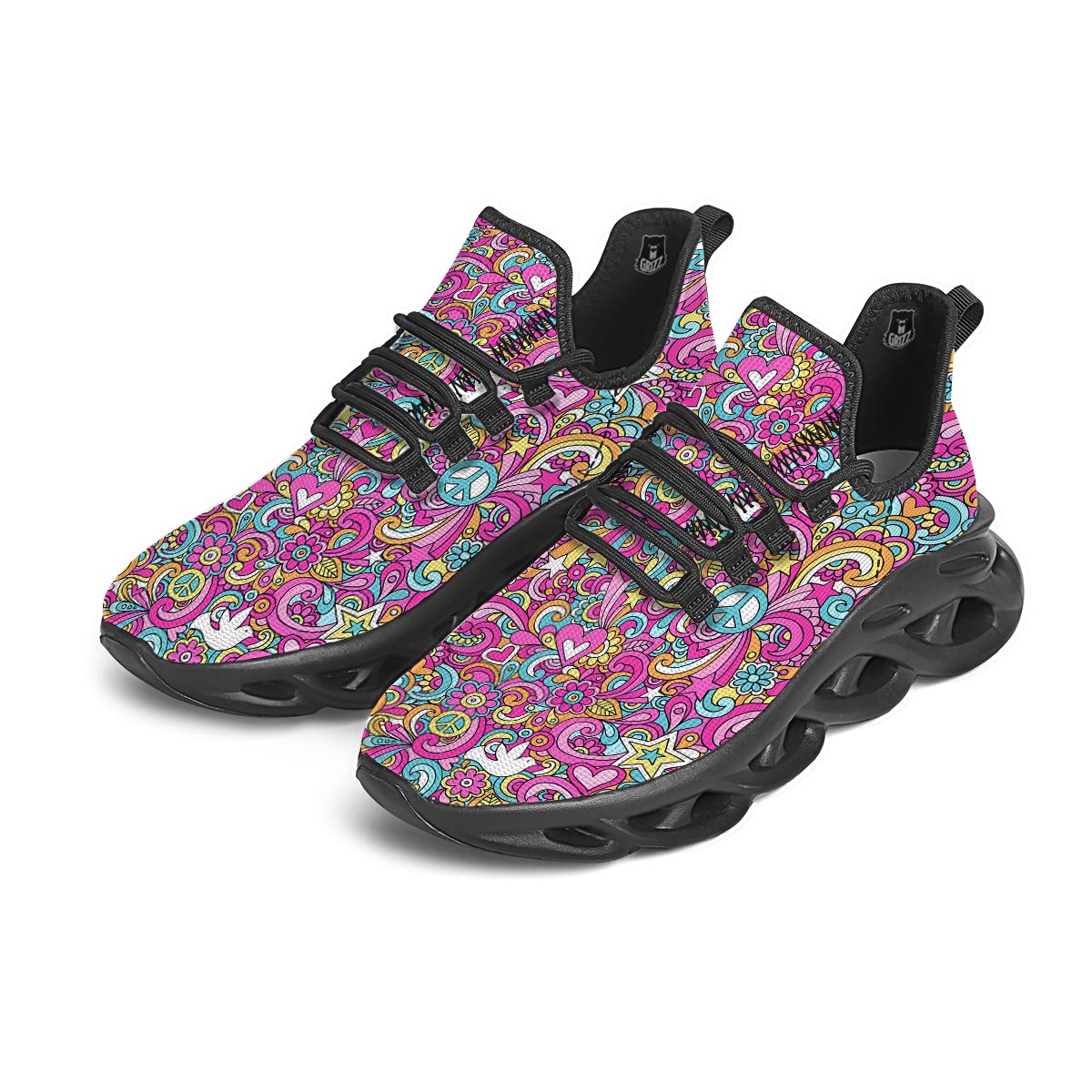Pink Hippie Psychedelic Black Running Shoes-grizzshop