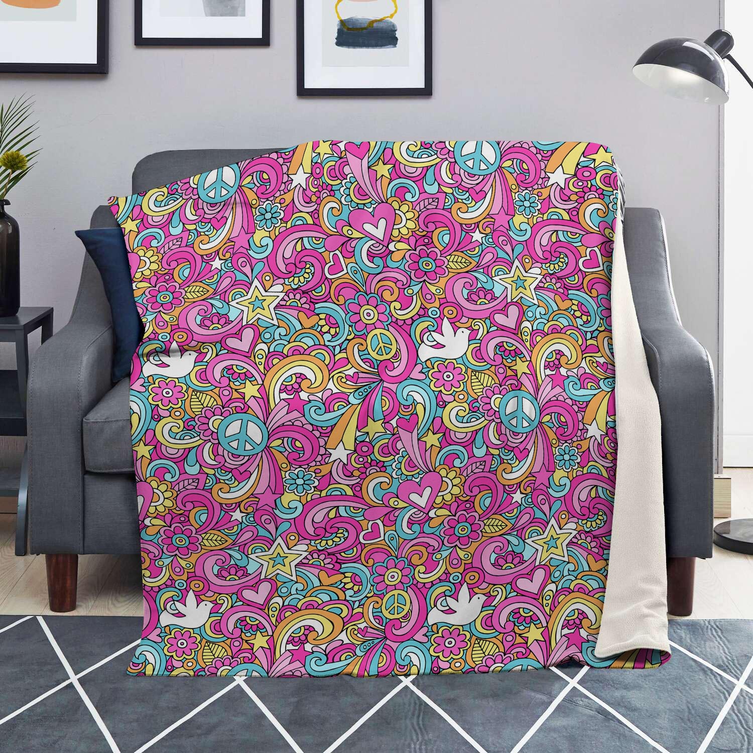 Pink Hippie Psychedelic Blanket-grizzshop