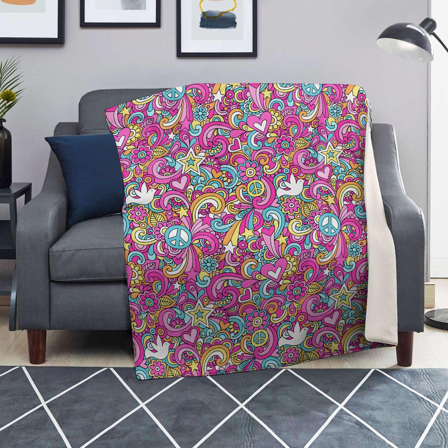 Pink Hippie Psychedelic Blanket-grizzshop