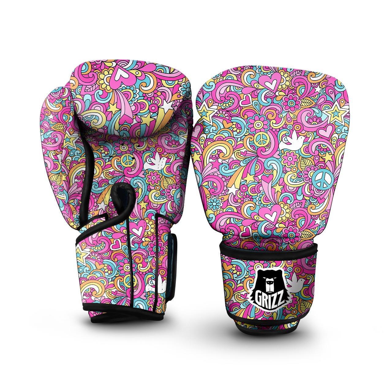 Pink Hippie Psychedelic Boxing Gloves-grizzshop
