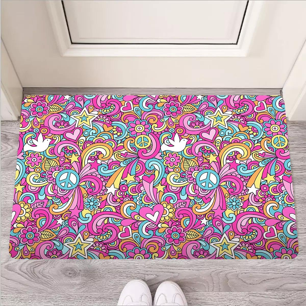 Pink Hippie Psychedelic Door Mat-grizzshop