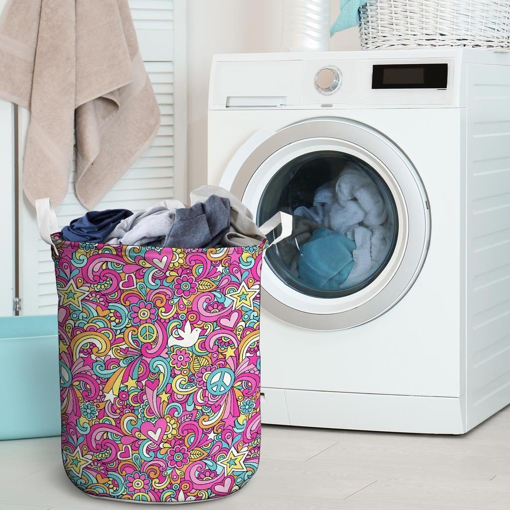 Pink Hippie Psychedelic Laundry Basket-grizzshop