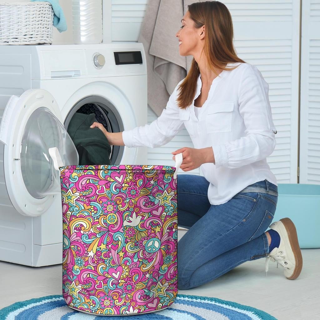 Pink Hippie Psychedelic Laundry Basket-grizzshop