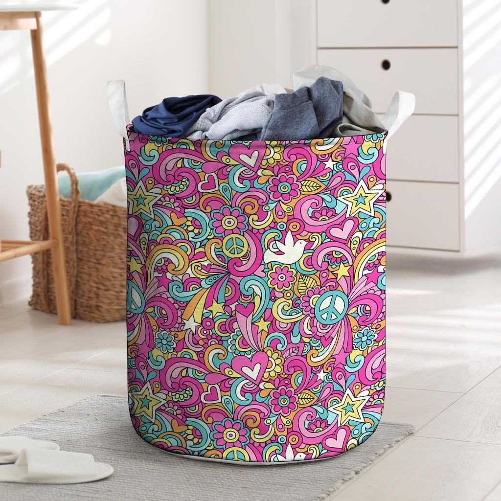 Pink Hippie Psychedelic Laundry Basket-grizzshop