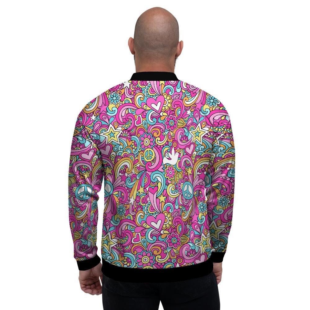 Pink Hippie Psychedelic Men's Bomber Jacket-grizzshop