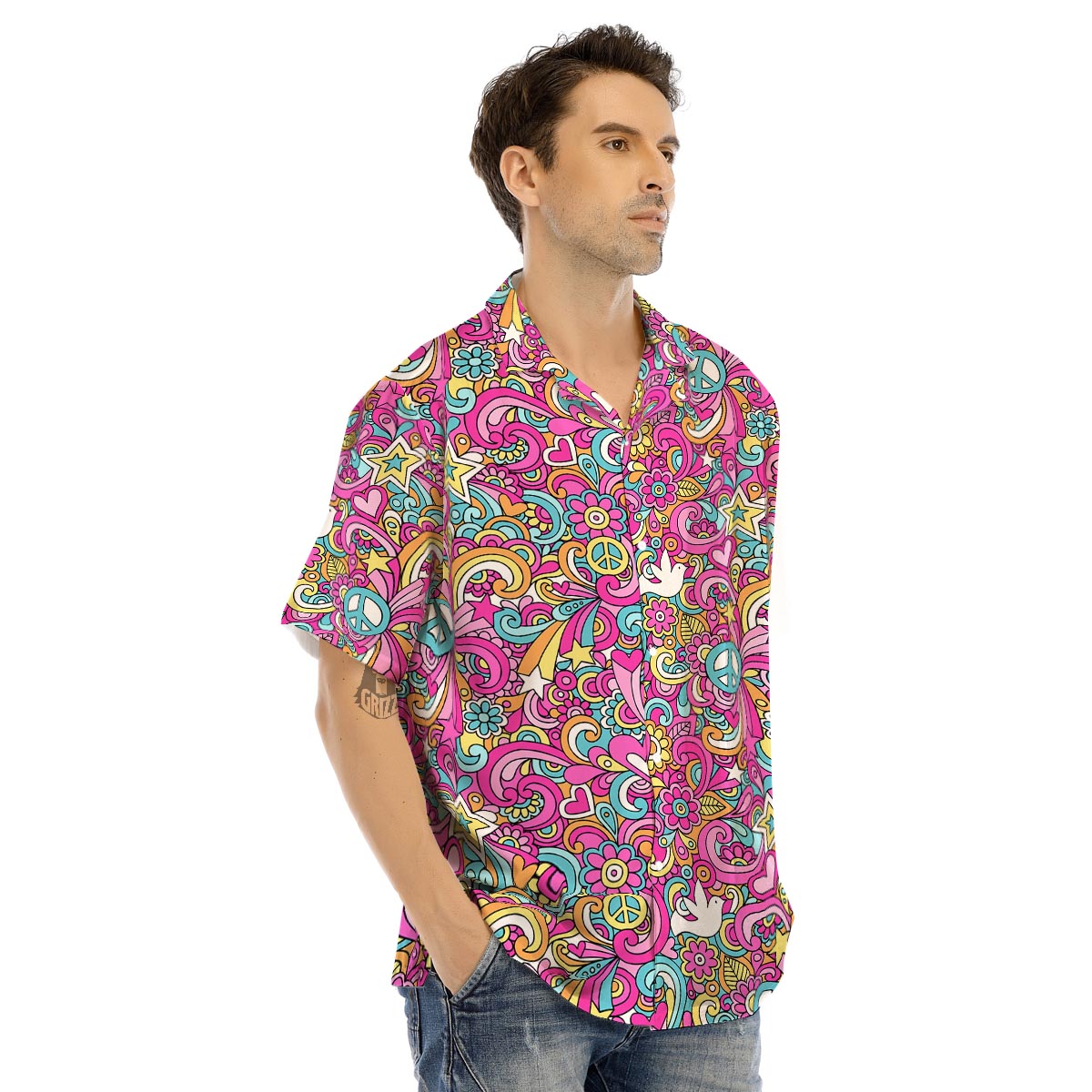 Pink Hippie Psychedelic Men’s Hawaiian Shirt-grizzshop