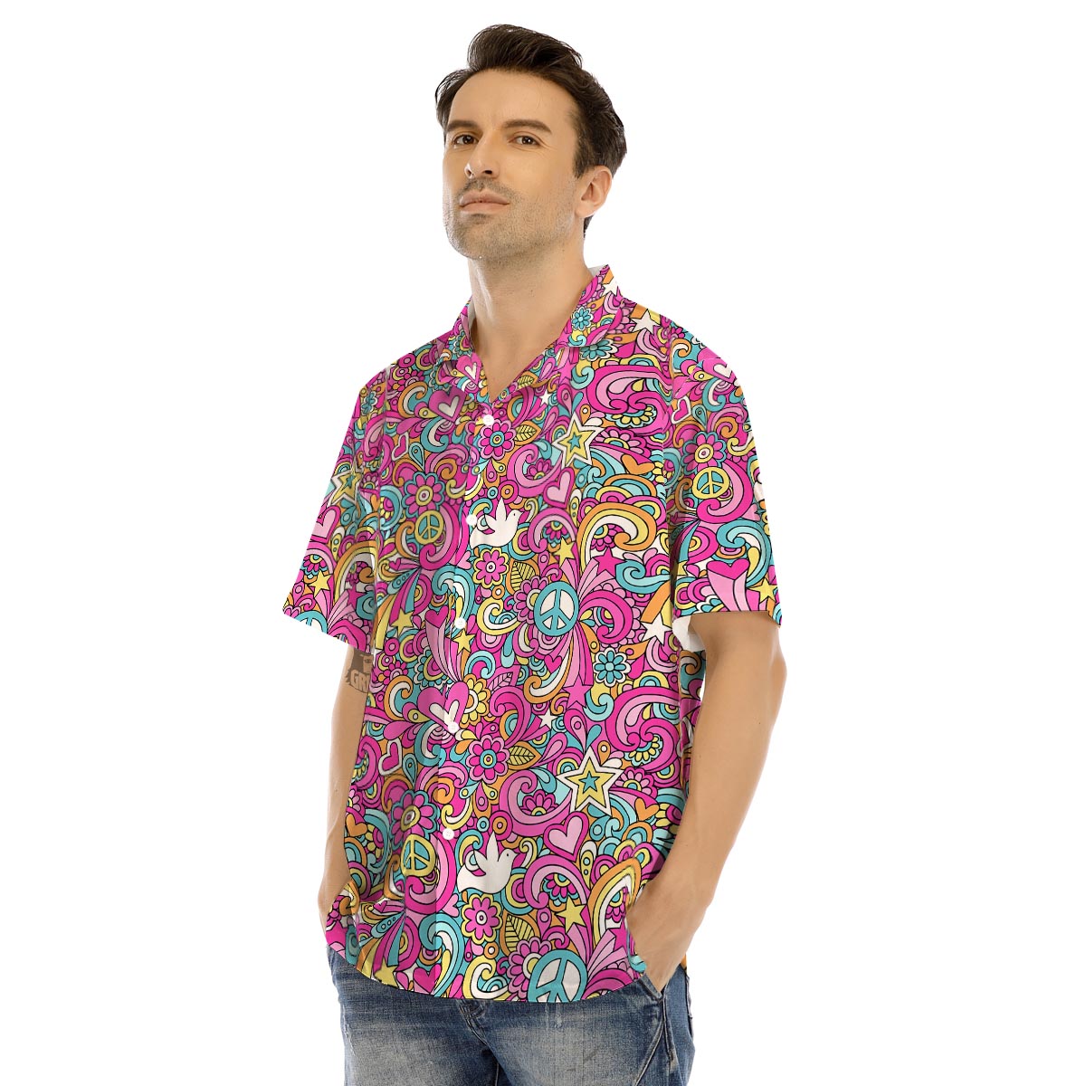 Pink Hippie Psychedelic Men’s Hawaiian Shirt-grizzshop