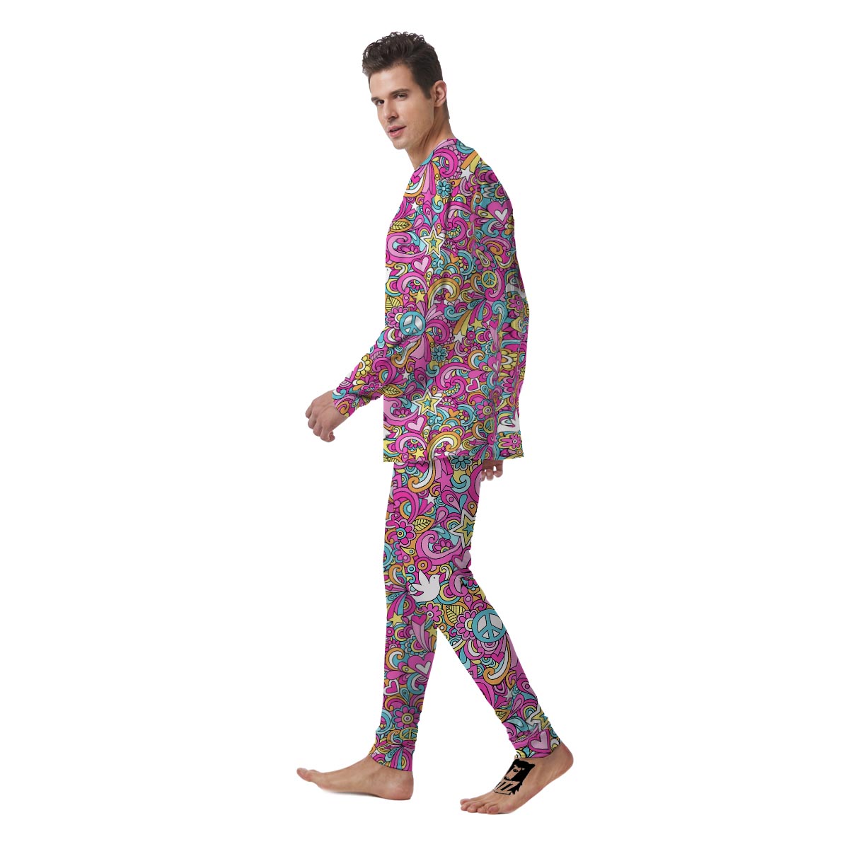 Pink Hippie Psychedelic Men's Pajamas-grizzshop