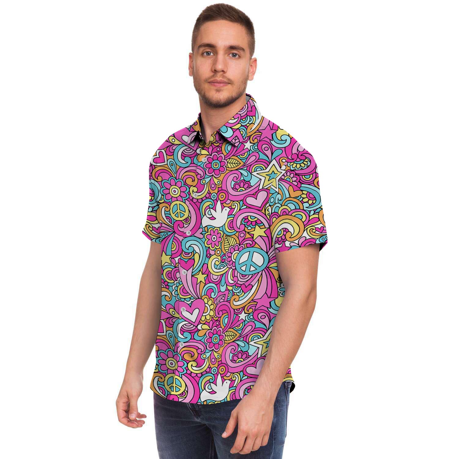 Pink Hippie Psychedelic Men's Short Sleeve Shirt-grizzshop