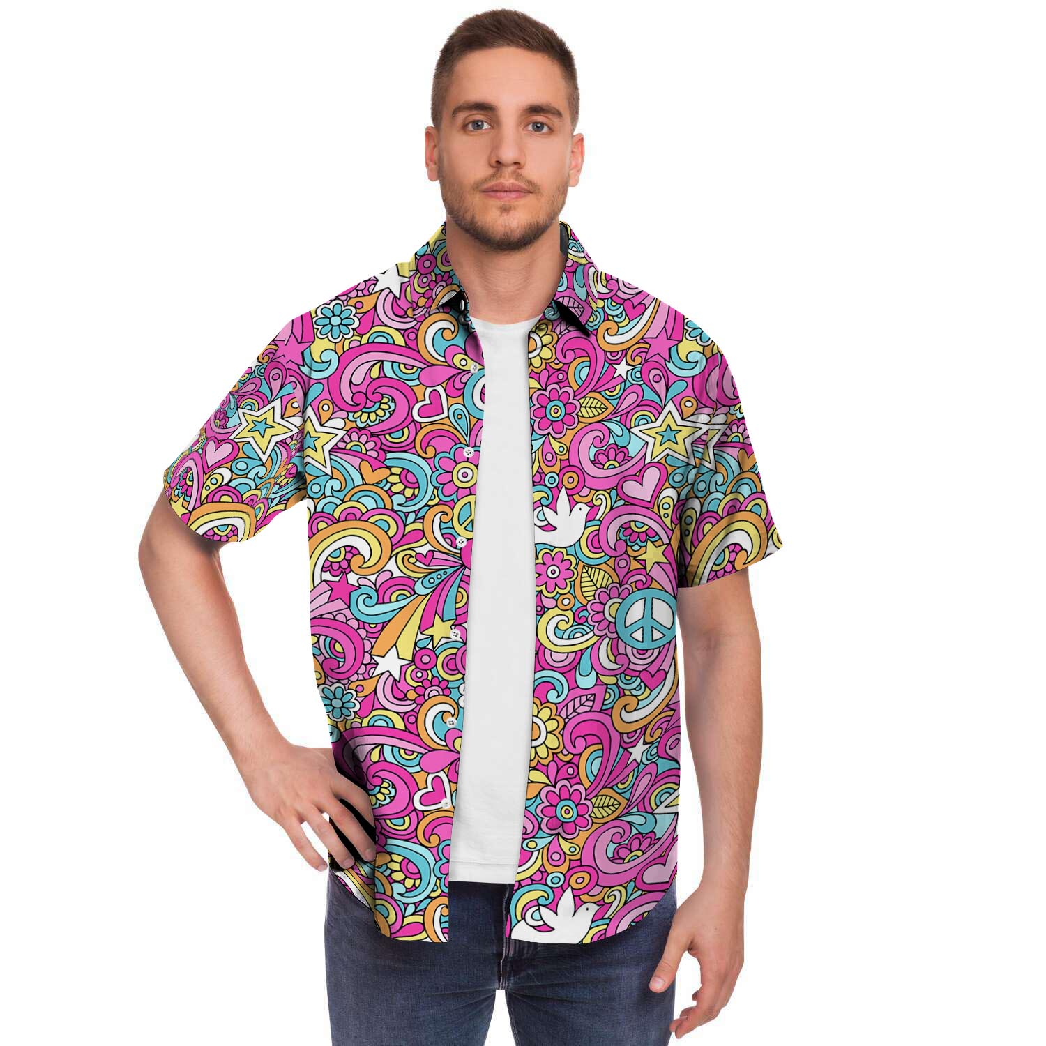 Pink Hippie Psychedelic Men's Short Sleeve Shirt-grizzshop
