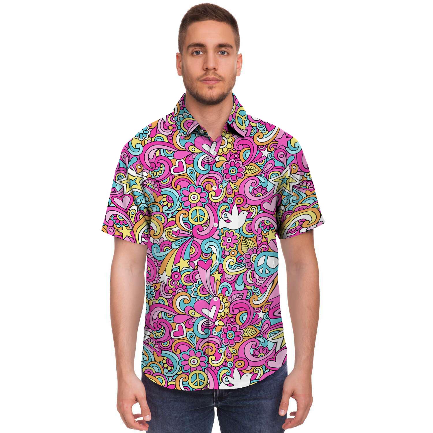 Pink Hippie Psychedelic Men's Short Sleeve Shirt-grizzshop