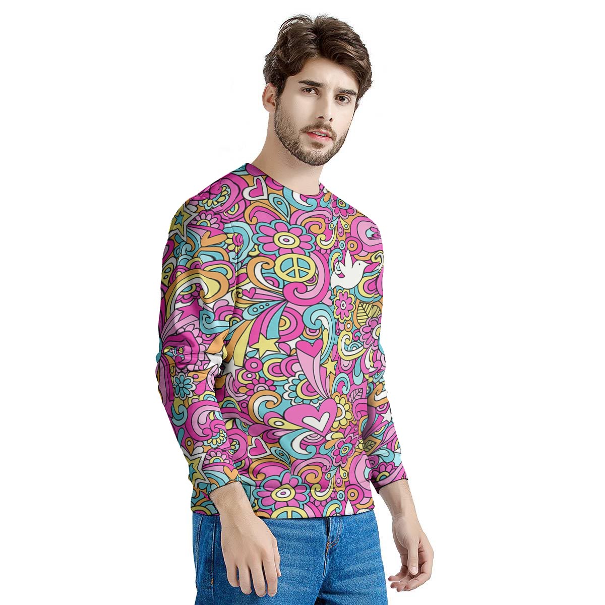 Pink Hippie Psychedelic Men's Sweatshirt-grizzshop