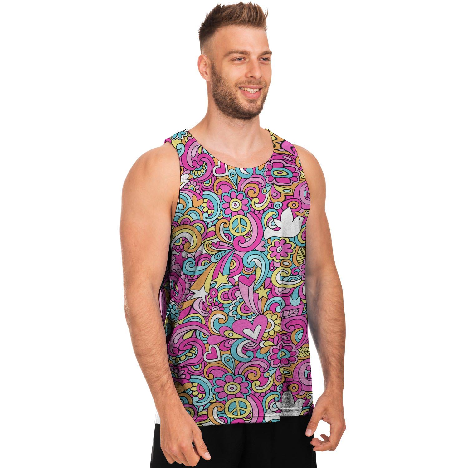 Pink Hippie Psychedelic Men's Tank Tops-grizzshop