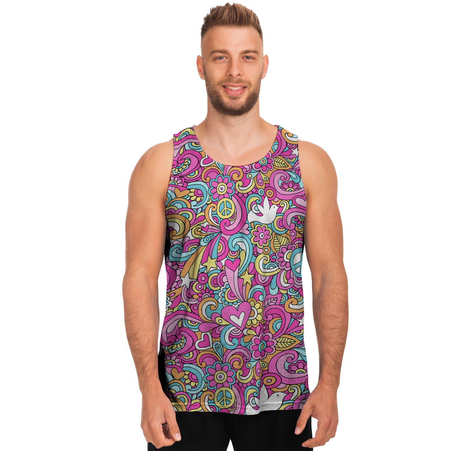 Pink Hippie Psychedelic Men's Tank Tops-grizzshop