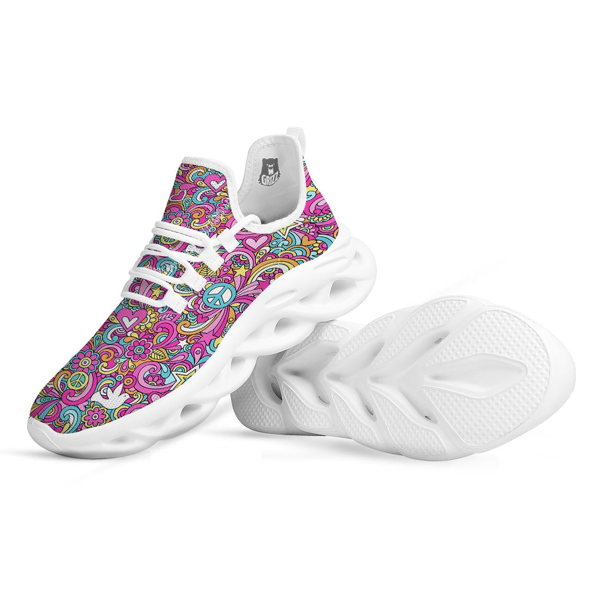 Pink Hippie Psychedelic White Running Shoes-grizzshop