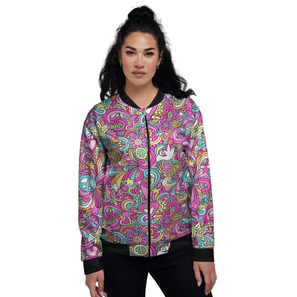 Pink Hippie Psychedelic Women's Bomber Jacket-grizzshop