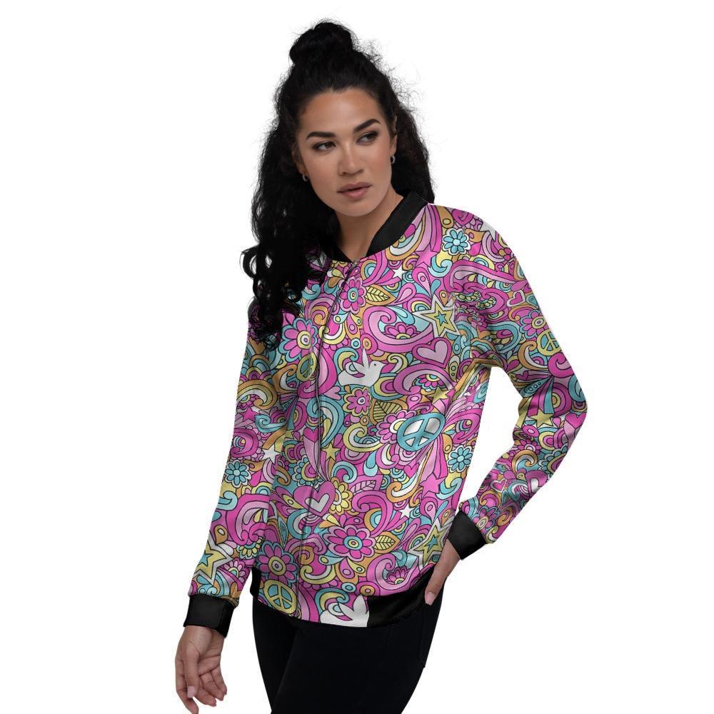 Pink Hippie Psychedelic Women's Bomber Jacket-grizzshop