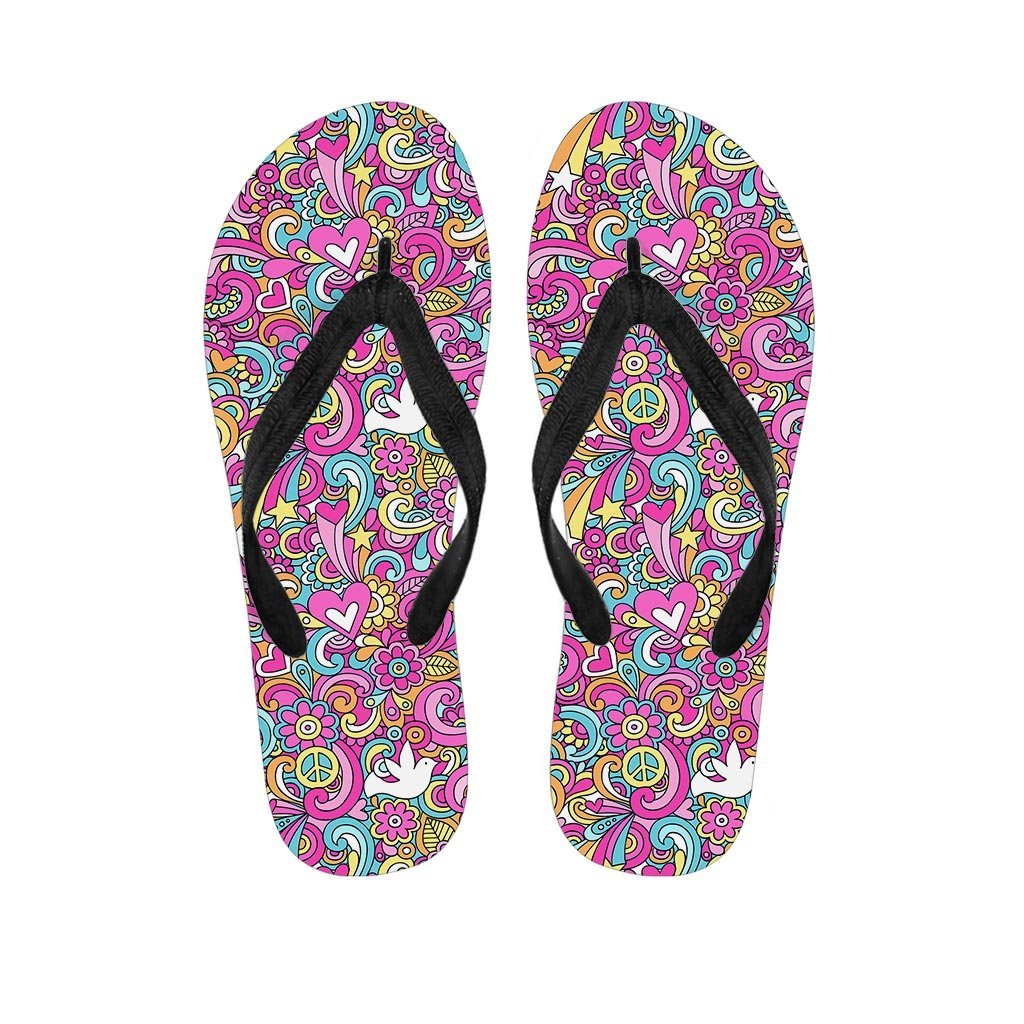 Pink Hippie Psychedelic Women's Flip Flops-grizzshop