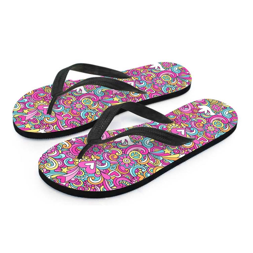 Pink Hippie Psychedelic Women's Flip Flops-grizzshop