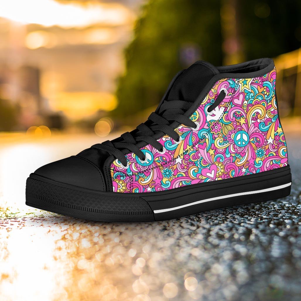 Pink Hippie Psychedelic Women's High Top Shoes-grizzshop