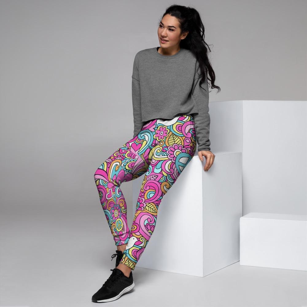 Pink Hippie Psychedelic Women's Joggers-grizzshop