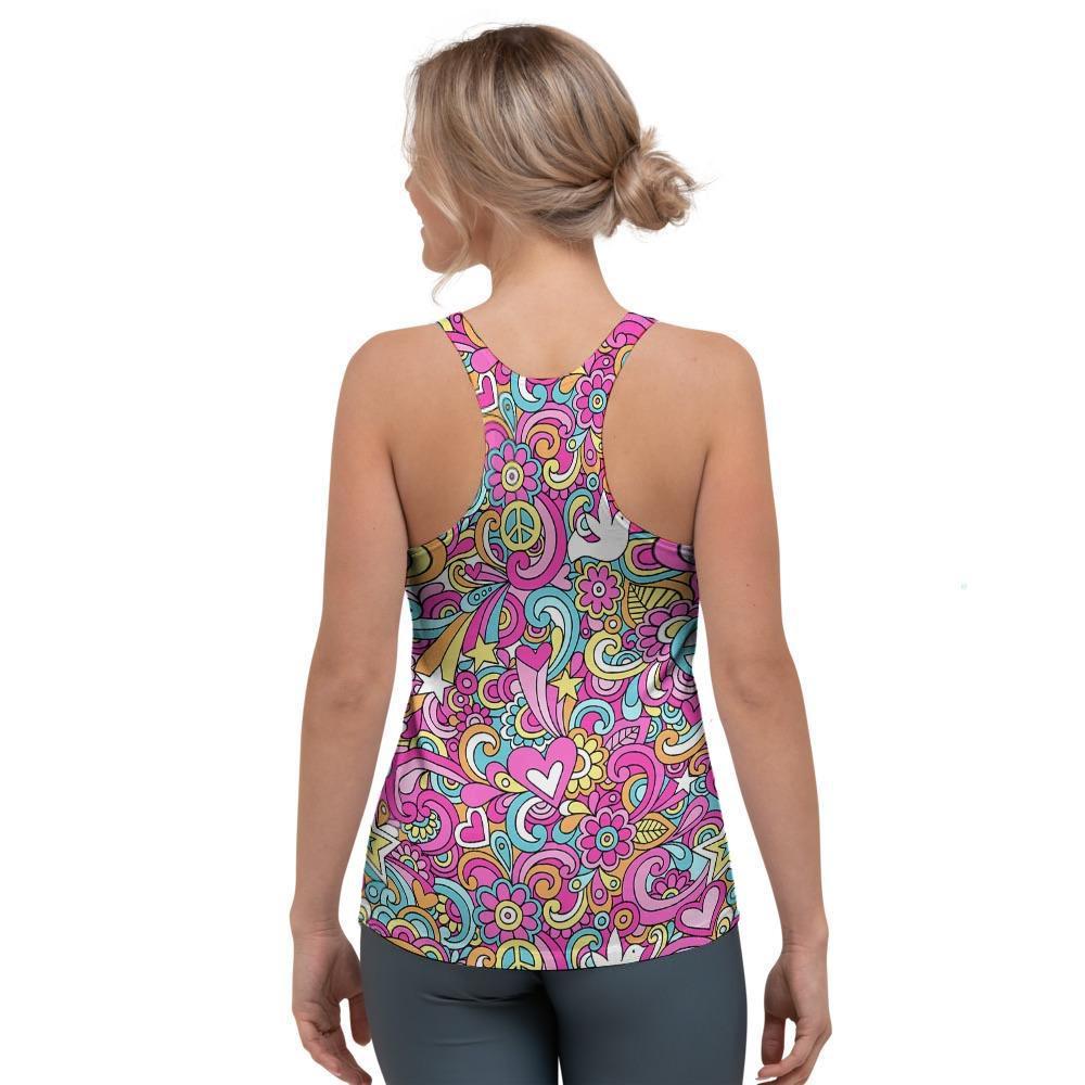 Pink Hippie Psychedelic Women's Racerback Tank Top-grizzshop