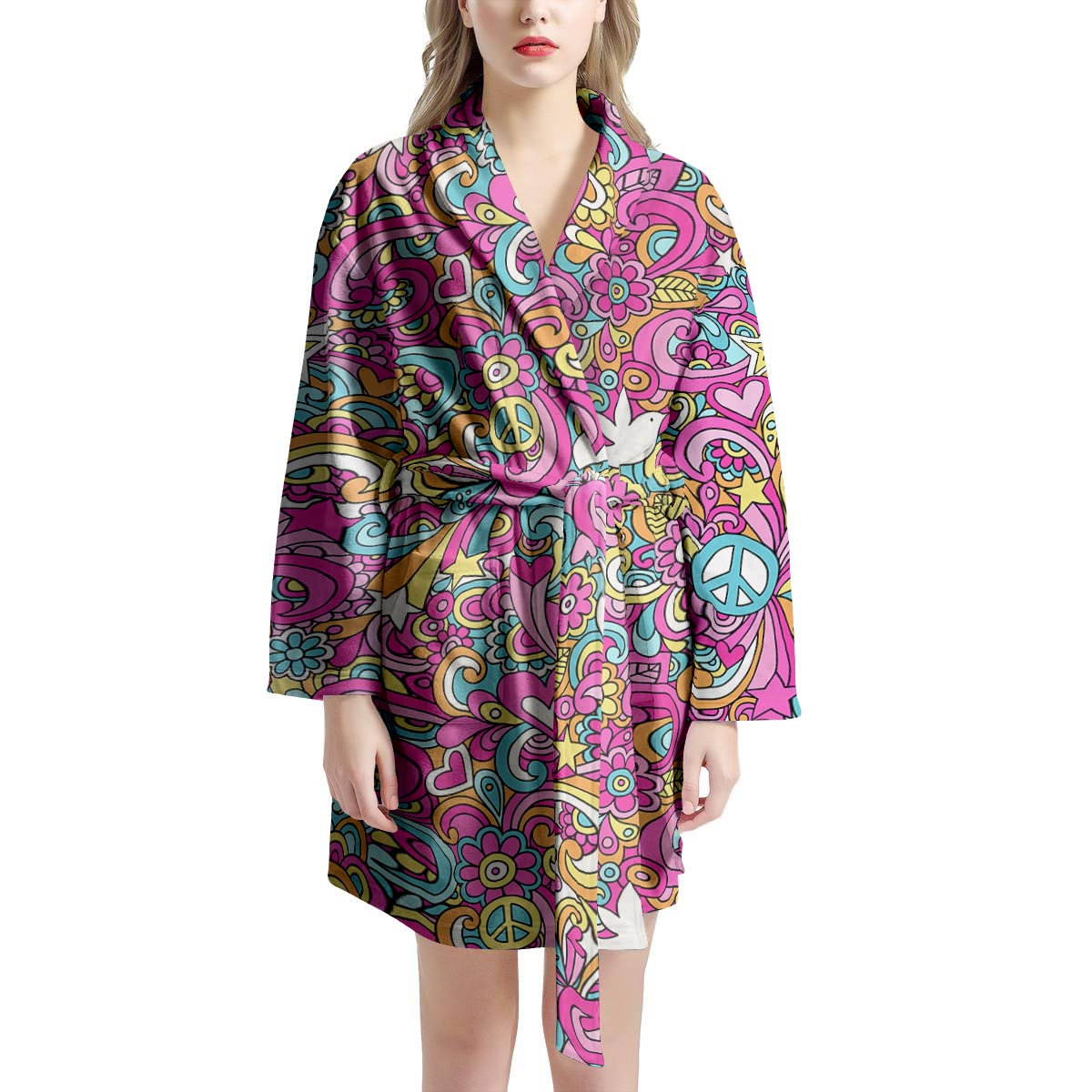 Pink Hippie Psychedelic Women's Robe-grizzshop